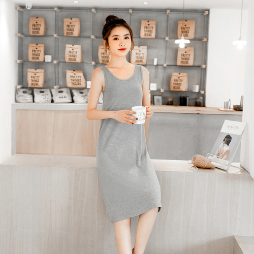 Modest Loose Strappy Tank Dress for Women Summer  New Style Sleeveless Dress Plus Size Pajama Dress Base Dress