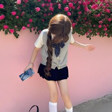 jk制服针织衫薄款开衫马甲背心穿搭叠穿上衣短裙套装女童0008A023