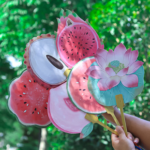 Watermelon Round Fan, Creative Hand-Painted Fruit Fan, Decorative Summer Travel Photo Prop, Commemorative Prop Fan