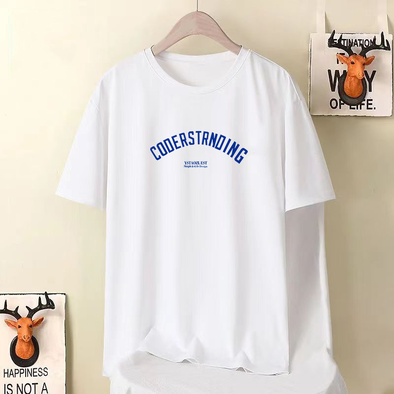 Camiseta de seda de hielo fría Hong Kong vientos bola pequeña camiseta de cuello redondo de manga corta moda para hombres y mujeres con una variedad de ropa casual para parejas
