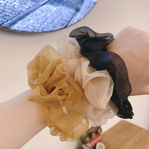 Summer ins fairy mesh large intestine hair ring bm retro French hair accessories Korean version organza transparent color head flower girl