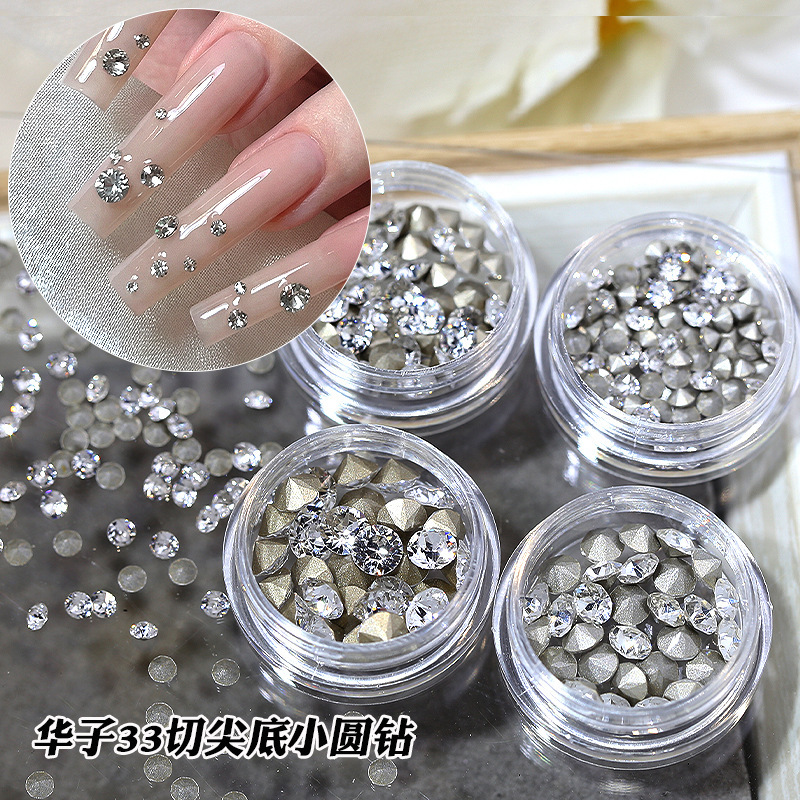 New 33-Cut Pointed-Bottom Round Rhinestones for Nail Art, Multi-Faceted Crystal Fill-In Rhinestones, Nail Stackable Rhinestone Balls, Wearable Nail Accessories