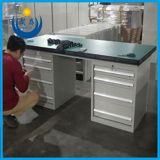 重型防静电工作台 双落地柜带抽屉钳工桌 双轨工具柜复合桌面桌