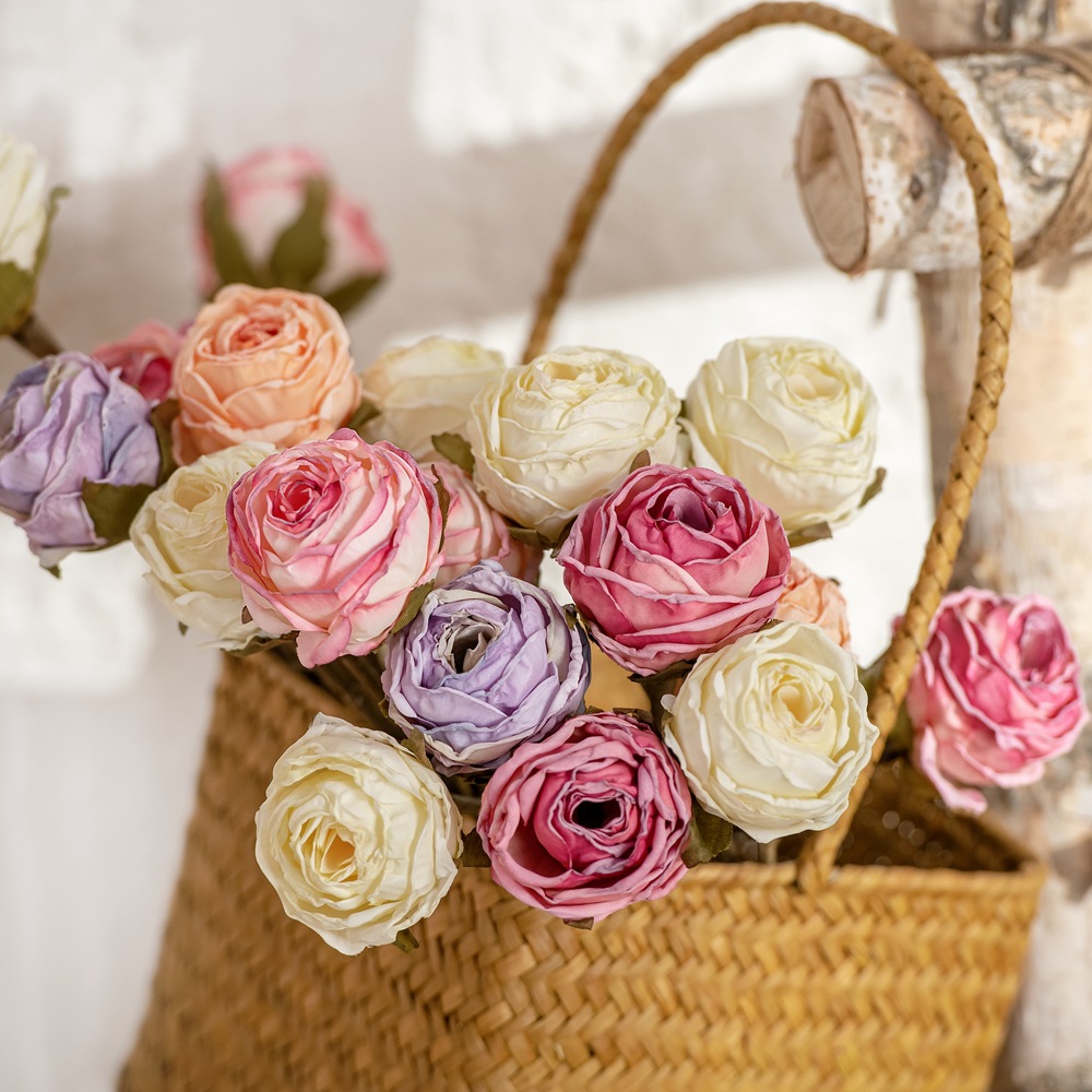 Wedding Supply Wholesale Edge Glazing Handbook Rose Artificial Flowers Manufacturer Home Decor Cross-border Instagram Style Fake Flowers MW66786