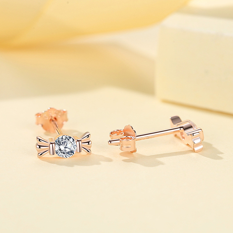 S925 plata esterlina candy stud pendientes personalidad de la moda pendientes japoneses y coreanos temperamento coreano simple arco galvanizado oro rosa