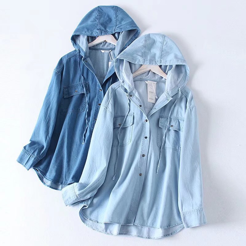 2029 hooded denim shirt women's autumn 2022 New loose Korean retro casual age-reducing shirt coat
