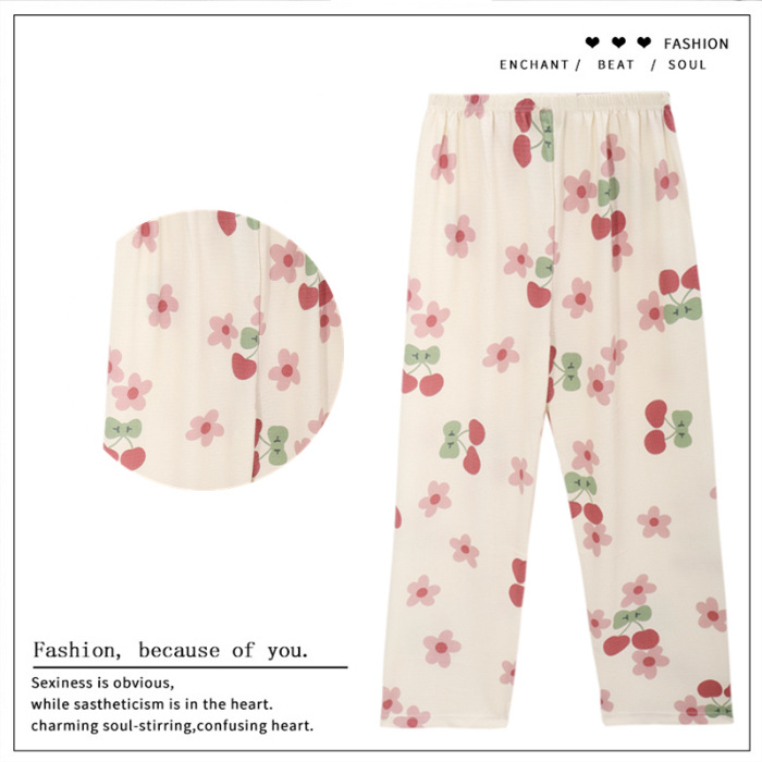 Pantalones de dibujos animados lindos pantalones de pijama elásticos de cintura estudiantil en casa pantalones largos de primavera y otoño de verano para mujeres pantalones casuales