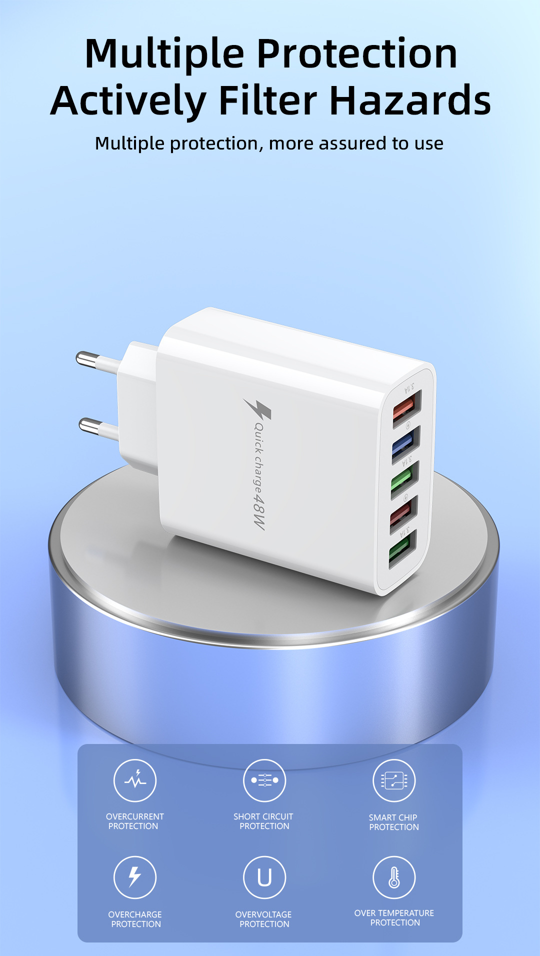 Novi punjač za mobilni telefon s priključkom 5U i više USB priključaka, europski američki standard, britanski standard s brzom glavom, 5V3A_voghion.com