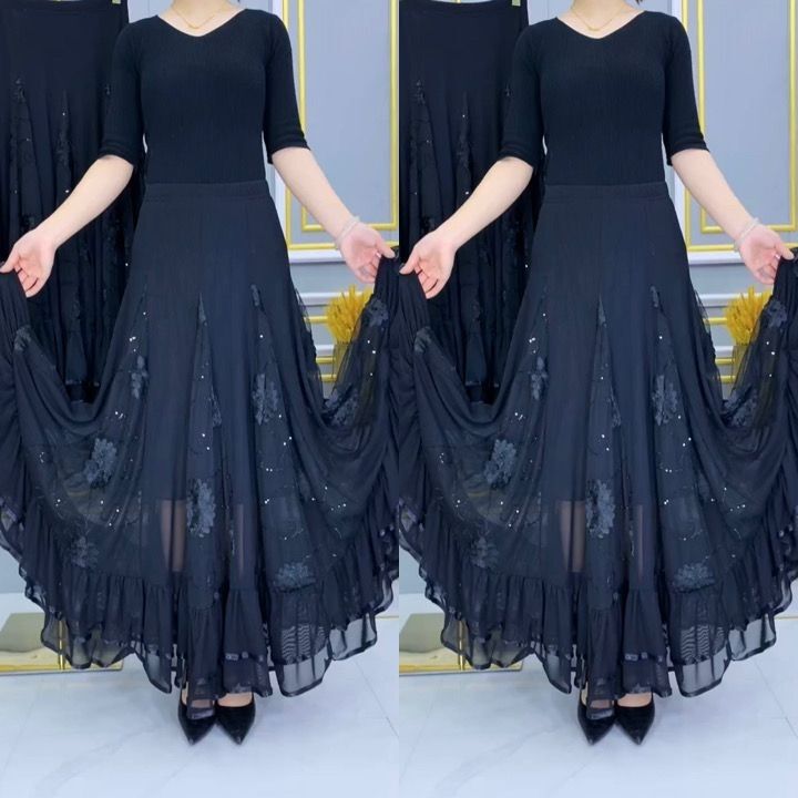 Waist-tight square dance ballroom dance modern dance skirt draping large swing skirt sequined skirt mother skirt