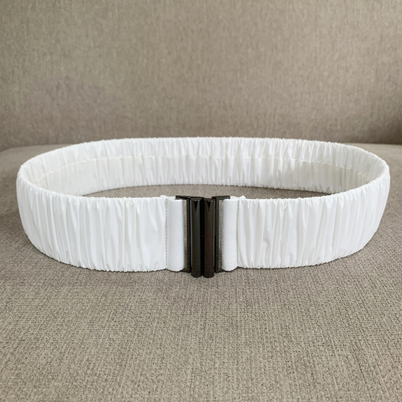 Nuevo cinturón elástico brillante de tela plisado cintura elástica sello ancho de las mujeres todo partido con cintura para adelgazar