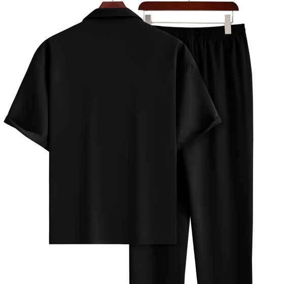 New men's suit collar short sleeve shirt loose straight trousers suit