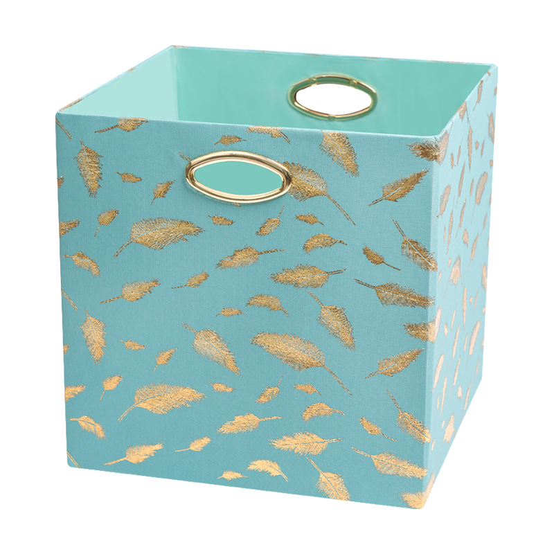 可折叠纯色布艺金属把手带盖收纳盒内衣衣服储物箱学生书本收纳箱