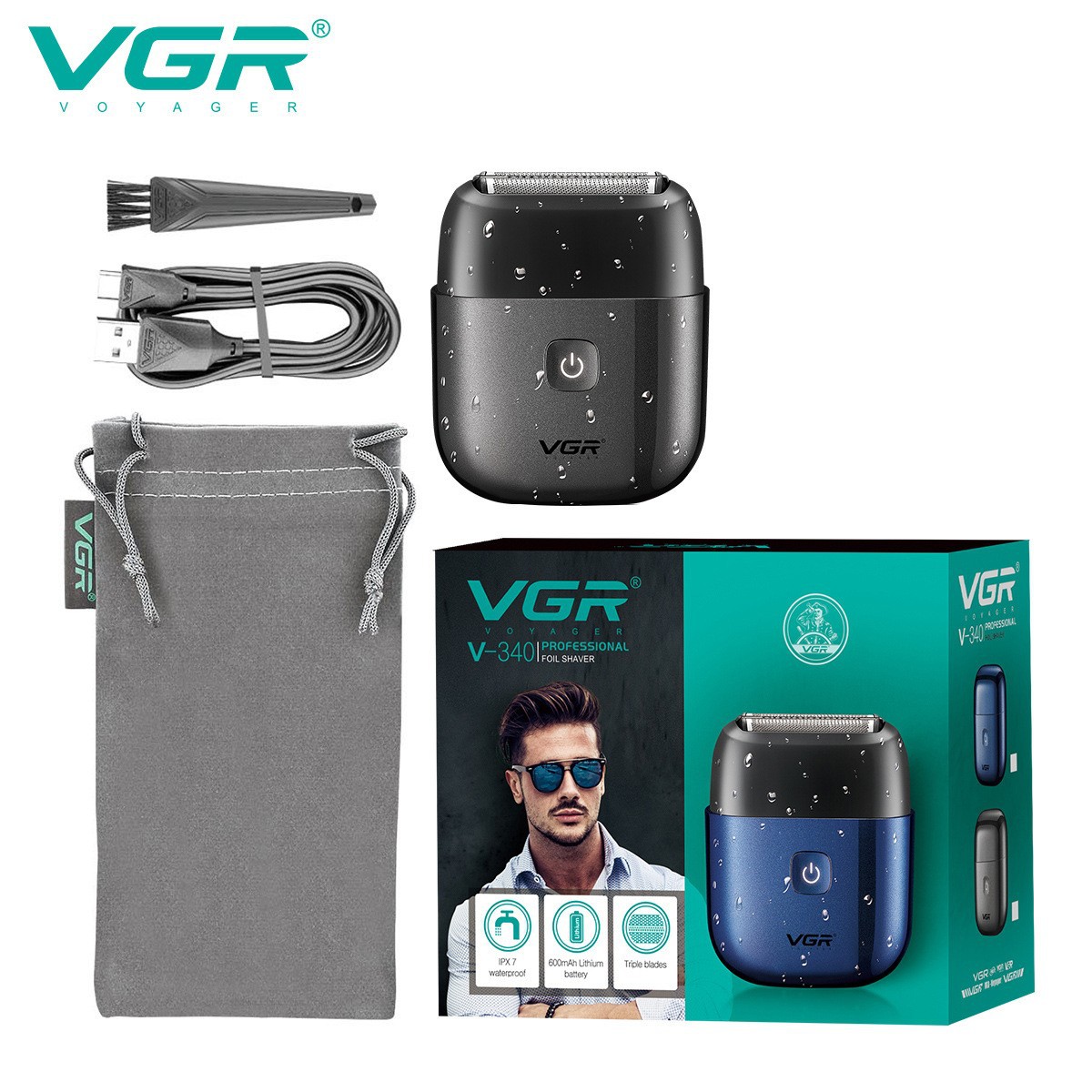 VGR340 Heren Scheerapparaat met heen-en-weergaande beweging, draagbaar, mini, USB oplaadbaar, IPX7, afwasbaar, voor persoonlijke verzorging_voghion.com