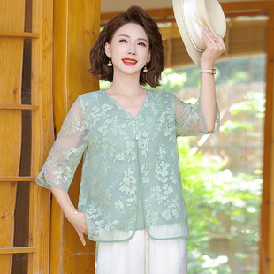 Mom's Summer Dress Chinese Style Shirt 2025 Summer New Middle-Aged and Elderly Women's Chiffon Western Style New Chinese Style Two-Piece Set