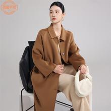 秋冬10%山羊绒大衣女新款气质时尚翻领宽松长款双面羊毛呢外套