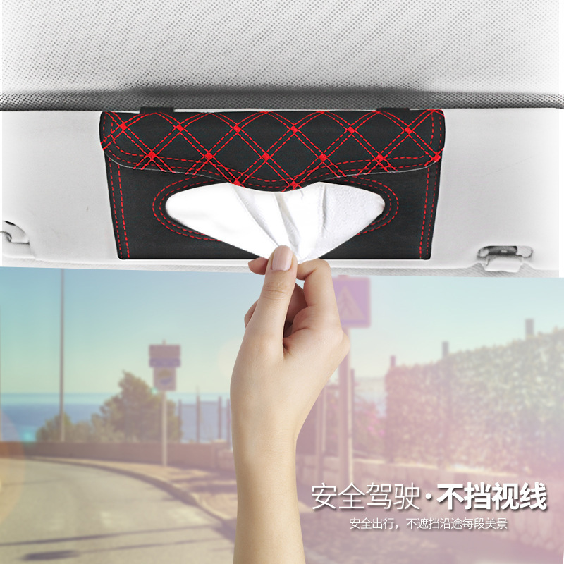 Manufacturer Direct Sales Car Wine Paper Towel Pack Grid Pattern Car Washroom Paper Holder Car Tissue Holder Sunshade Style