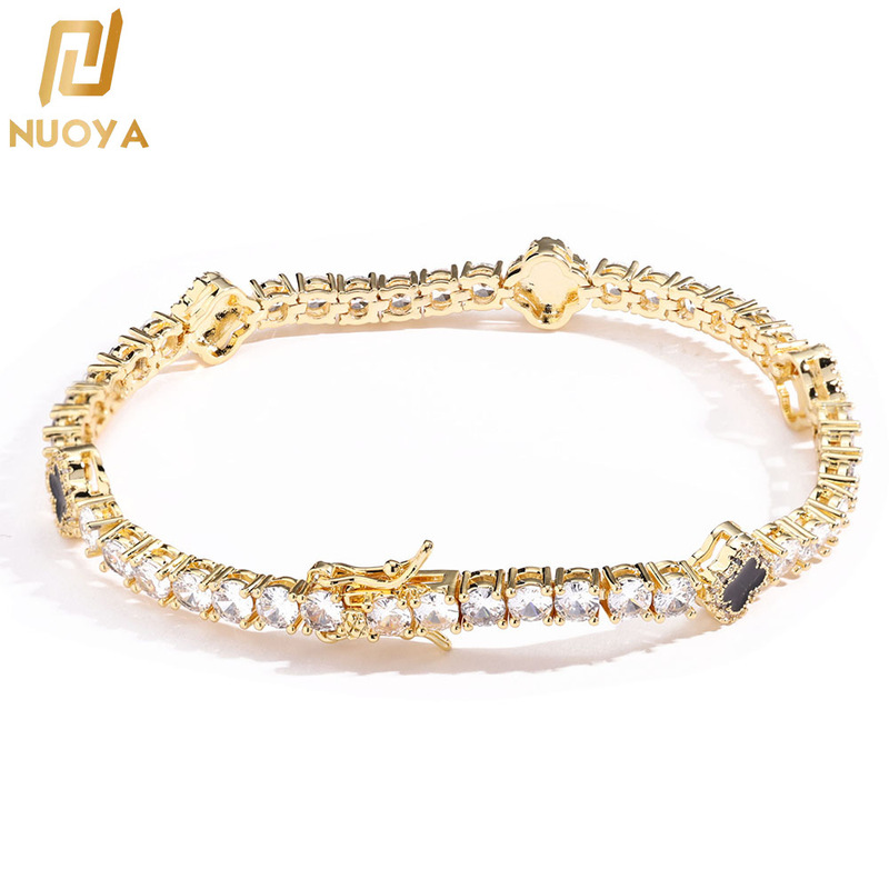 European and American Hip-Hop Ins Style Four-Leaf Clover Zircon Tennis Chain Personalized Custom Jewelry High-End Women's Bracelet Accessories