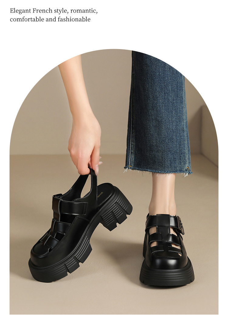 Sandal đế dày nữ phong cách Hàn Quốc quai chữ V tôn dáng — KN27 màu đen chi tiết 15
