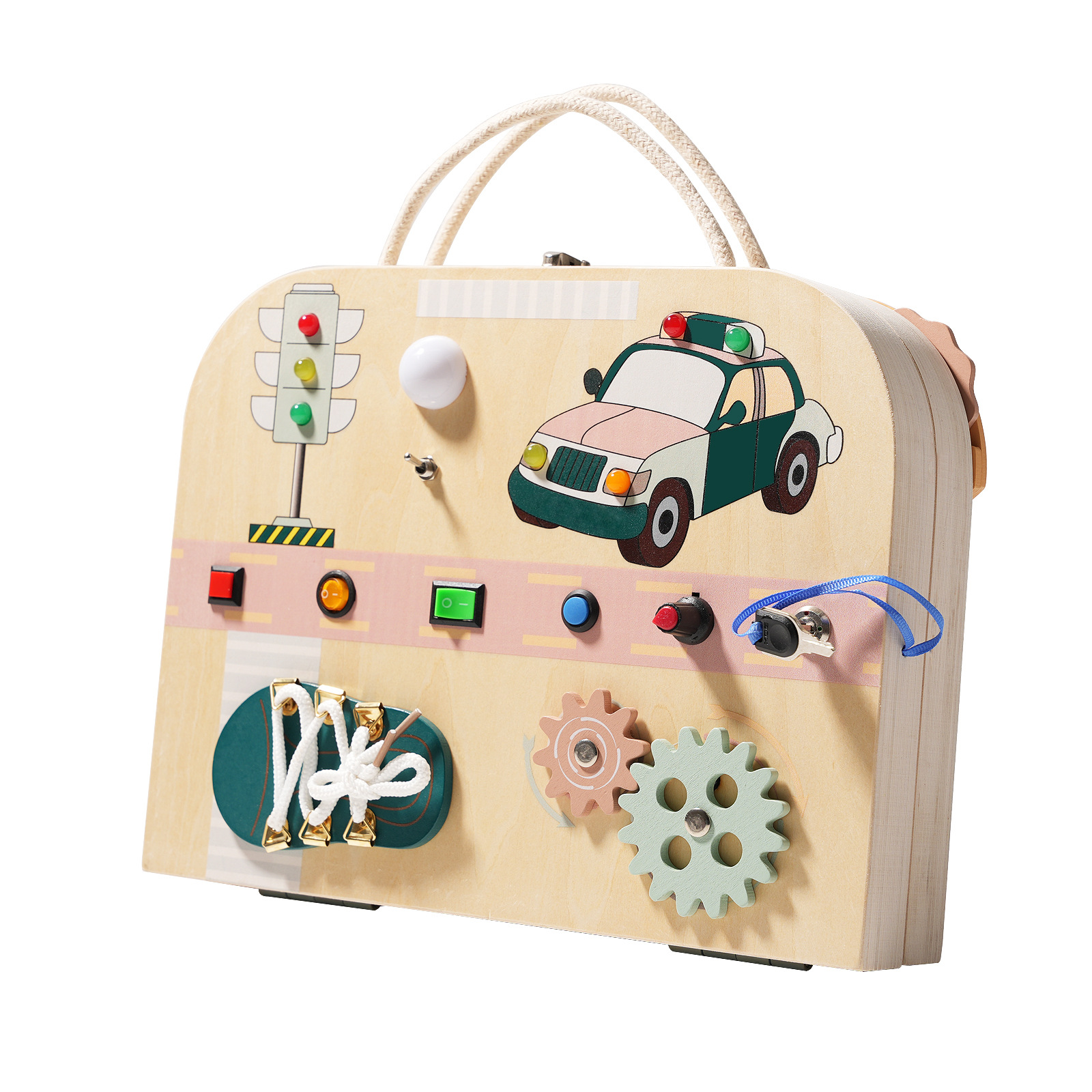 Circuito multifuncional de madera para niños tablero ocupado mejora la capacidad práctica del bebé múltiples formas de jugar juguetes educativos de educación temprana