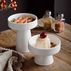 純白陶磁器高足碗高足盤ホテルレストラン創意料理碗冷菜碗茶点碗お菓子皿展示皿