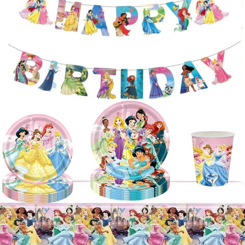 Disney's New Princess Party Decoration Set Paper Plates Paper Cups Tablecloth Birthday Banner Cake Inserts Paper Napkins Disney's New Princess Party Decoration Set Paper Plates Paper Cups Tablecloth Birthday Banner Cake Inserts Paper Napkins