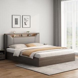 Solid Wood Bed 1.8m Master Bedroom Double Bed 1.5m Home Bedroom 1.2m Small Apartment Rental Thickeneded Single Bed