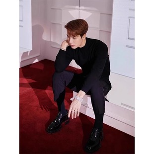 Wang Jiaer Same Style Half-High Collar Long-Sleeved Knitted Sweater Men's Spring and Autumn Black Slim-Fit Inner Base Shirt Men's Top