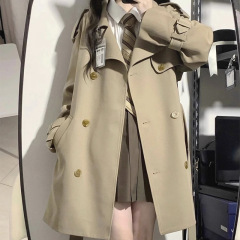 [有内里]小个子风衣女秋冬韩系高级感黑色英伦风中长款女大衣外套