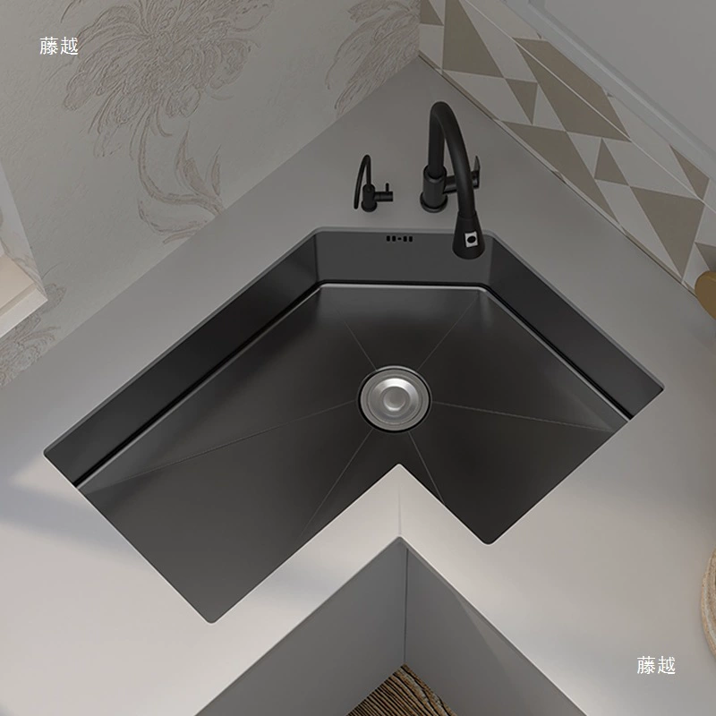 Кухонный уголок, угловая раковина специальной формы, L-образная большая раковина с одним слотом, раковина ручной работы из нержавеющей стали 304