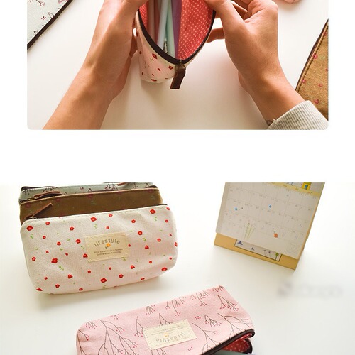 Rural floral pen case, fresh and simple zakka rural style, floral canvas student pen bag/pencil case
