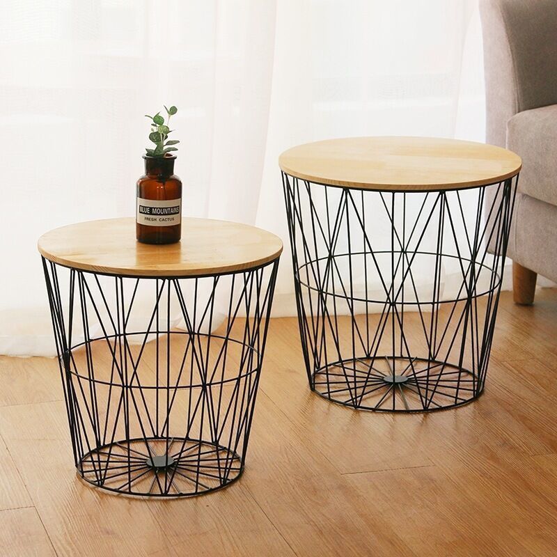 Nórdica mesa de cabecera de hierro forjado multifuncional simple mesa de té pequeño marco de almacenamiento de dormitorio ropa sucia brazo malla de hierro