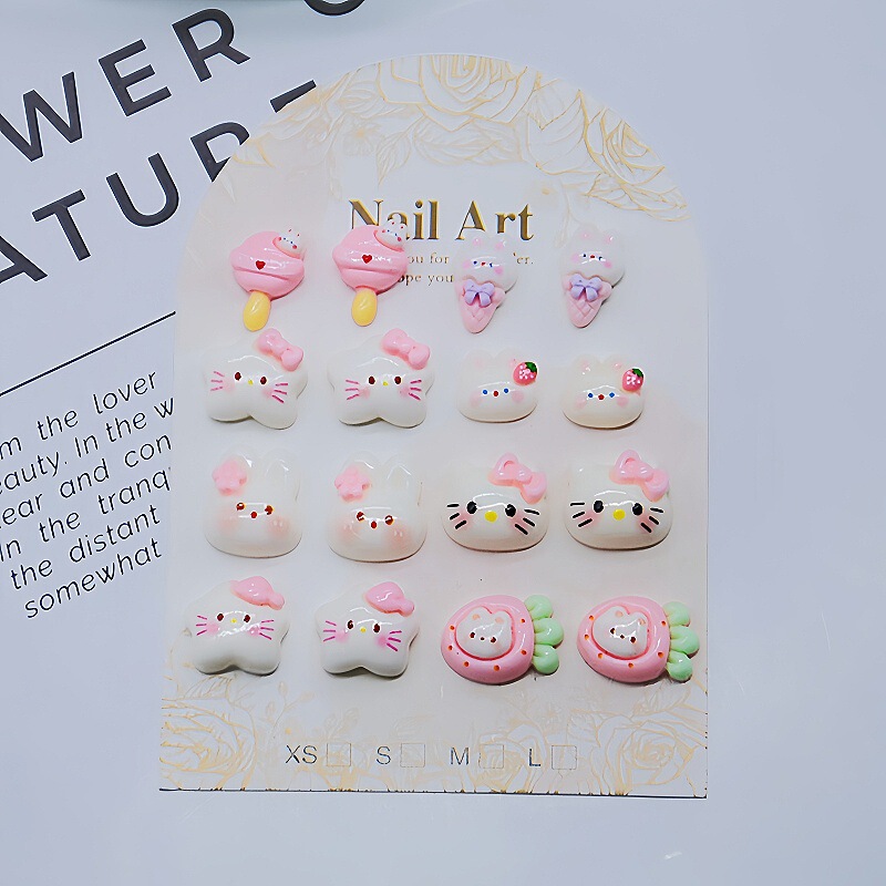 Cute Milk Cream Strawberry Little White Rabbit Cartoon Manicure Wearable Square Jewelry Pink Cat Resin Nail Accessories Cute Milk Cream Strawberry Little White Rabbit Cartoon Manicure Wearable Square Jewelry Pink Cat Resin Nail Accessories