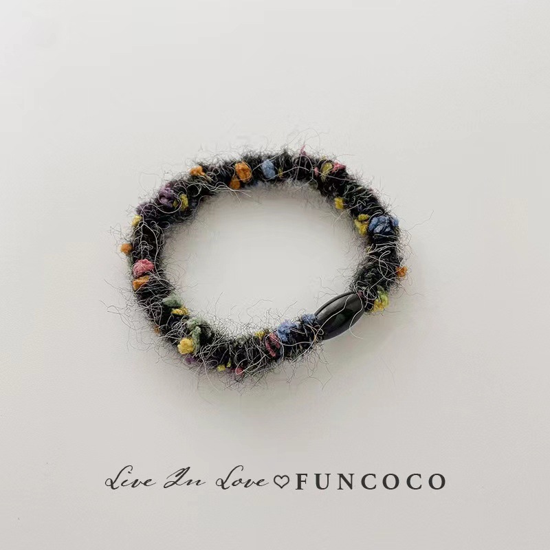 Candy color colorido punteado de lana banda de pelo cuerda de pelo chica corazón felpa accesorios para el cabello lazo de pelo banda de goma cuerda de pelo al por mayor