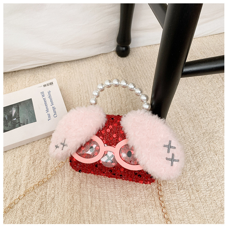 Caricatura adorable animal pequeño, bolso de hombro para niños y niñas, bolso de perla de arco dulce, nuevo mini bolso para niños