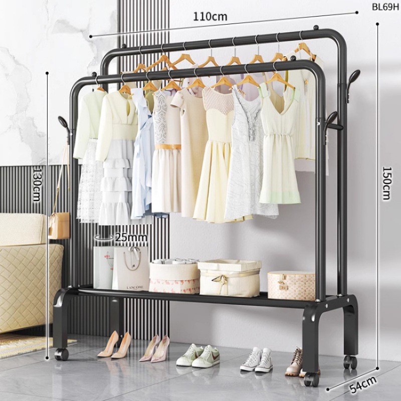 Dormitorio doméstico simple percha de ropa balcón percha de ropa varilla de secado de hierro forjado percha de secado de doble varilla piso vertical