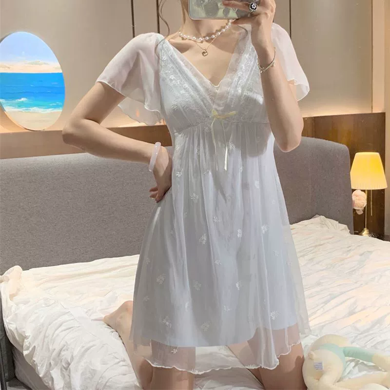 Top with cups, summer pijama, lace cute skirt, with short sleeve, internet celebrity
