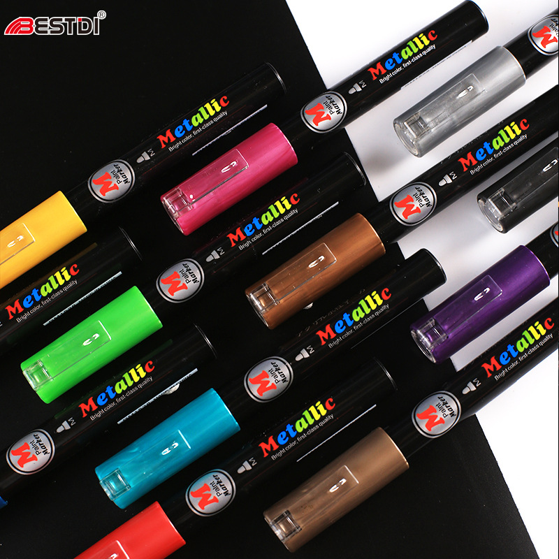 Puntuación marcador de acrílico de metal perlado 12 colores de cerámica pintada a mano graffiti pintura a base de agua pluma marcador de metal