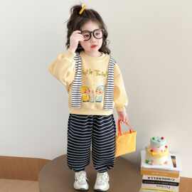 女童卡通星星人套装春2026新款儿童条纹束脚裤两件套宝宝春秋衣服