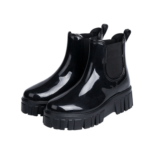 Women's Fashion Thick Rubber Chelsea Rain Boots with Waterproof and Slip-Resistant Design