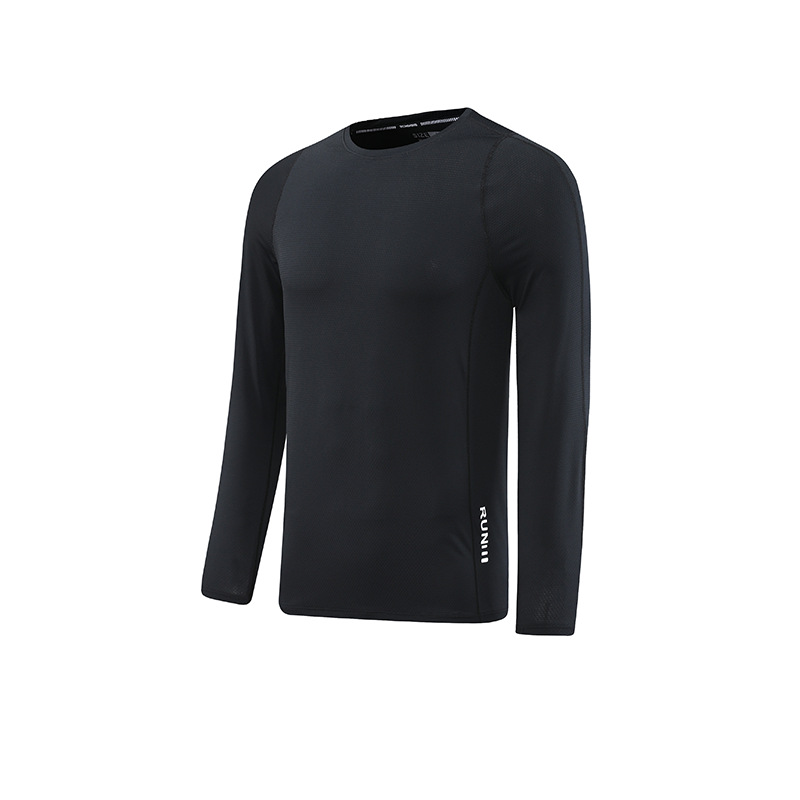 Camiseta Deportiva Elástica de Cuello Redondo, Estilo Europeo y Americano, Delgada, de Secado Rápido, de Manga Larga para Hombre, para Correr, Fitness, Baloncesto y Entrenamiento