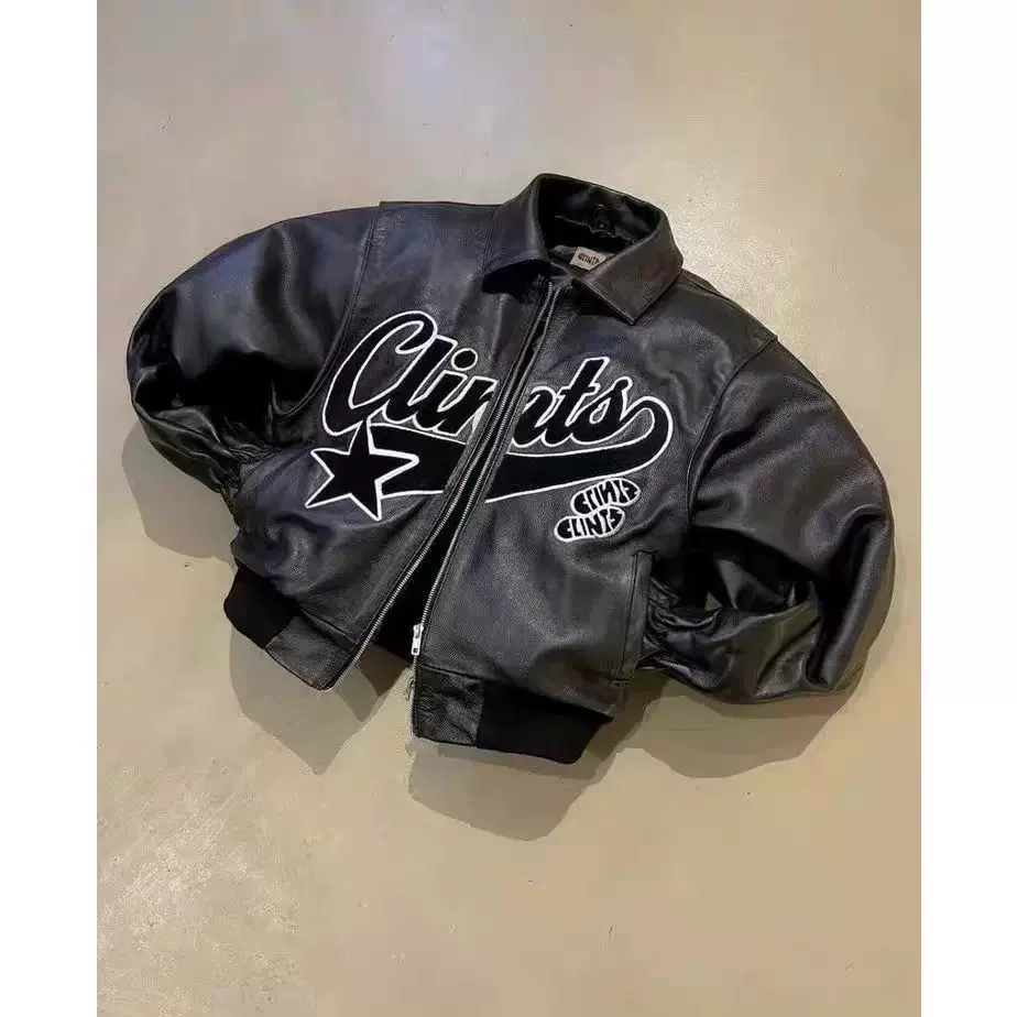 复古Y2k夹克美国街头服饰潮流PU皮夹克黑色厚宽松拉链夹克男款