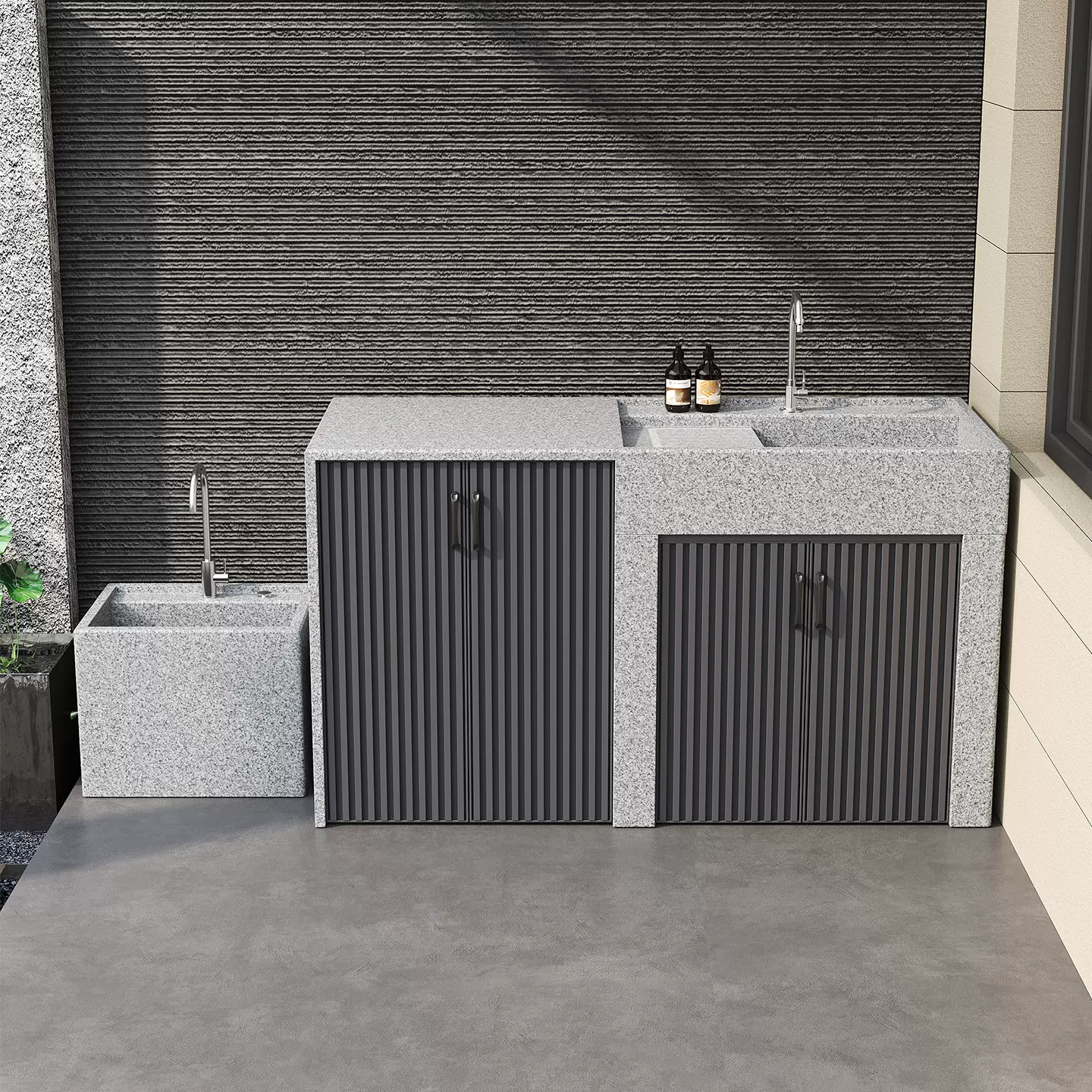 户外天然花岗岩石头洗衣池台带洗衣机柜室外水池石材水槽2026新款