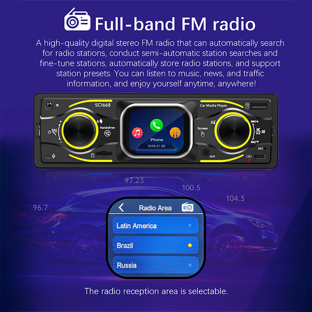 Car Bluetooth Mp3 Lossless Music USB Card Player Fm Radio Smart Touch Small Screen 12V Universal