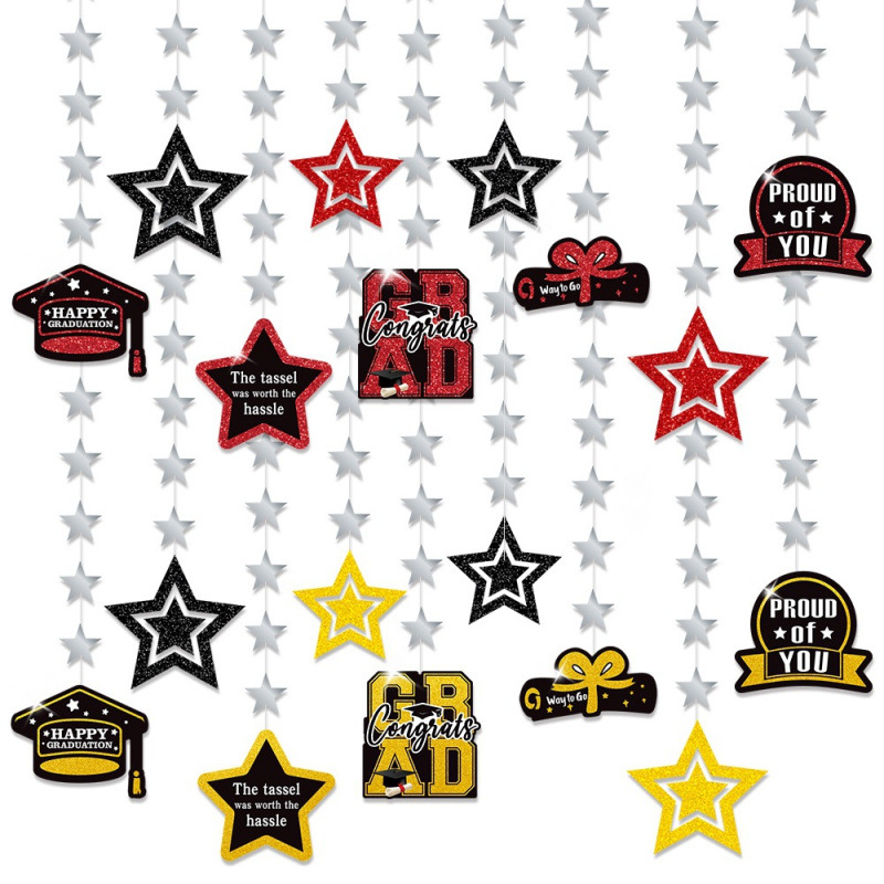 Temporada de graduación universitaria europea y americana decoración colgante ceremonia de graduación sombrero de bachillerato estrellas fondo decoración costura diseño de sitio