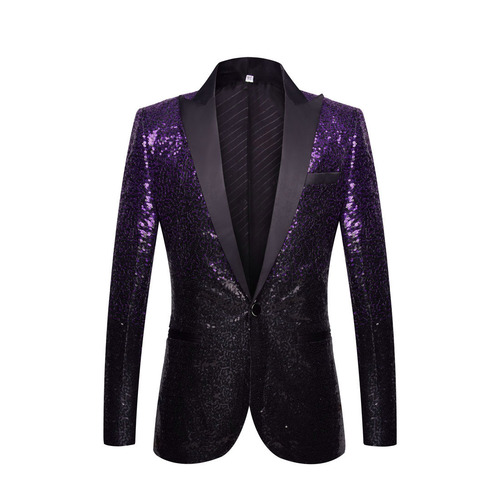 Blue purple pink green gradient sequins jazz dance blazer for men youth music production singers host Nightclub stage performance coat photo shooting for man