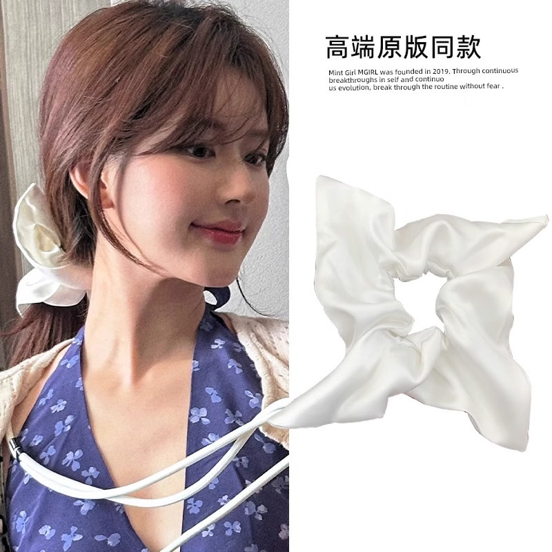 Zhao Lusi Ku Jingyi 같은 순수한 화이트 스퀘어 스카프 큰 장내 헤어 링 크림 달콤한 소녀 머리 머리 로프 헤어 로프 헤어 장식품
