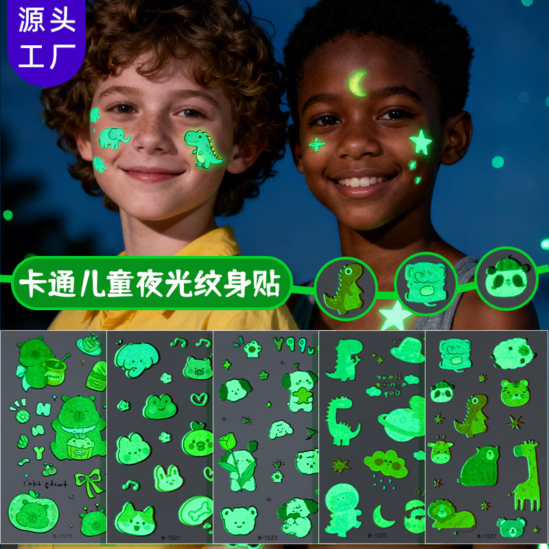 Cross-Border New Children's Cartoon Luminous Tattoo Stickers Waterproof and Long-Lasting Unicorn Animal Dinosaur Penguin Tattoo Stickers Cross-Border New Children's Cartoon Luminous Tattoo Stickers Waterproof and Long-Lasting Unicorn Animal Dinosaur Penguin Tattoo Stickers