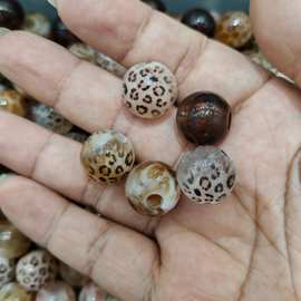 16mm大孔印豹纹圆珠 DIY手工串珠散珠串笔手机链挂件饰品配件