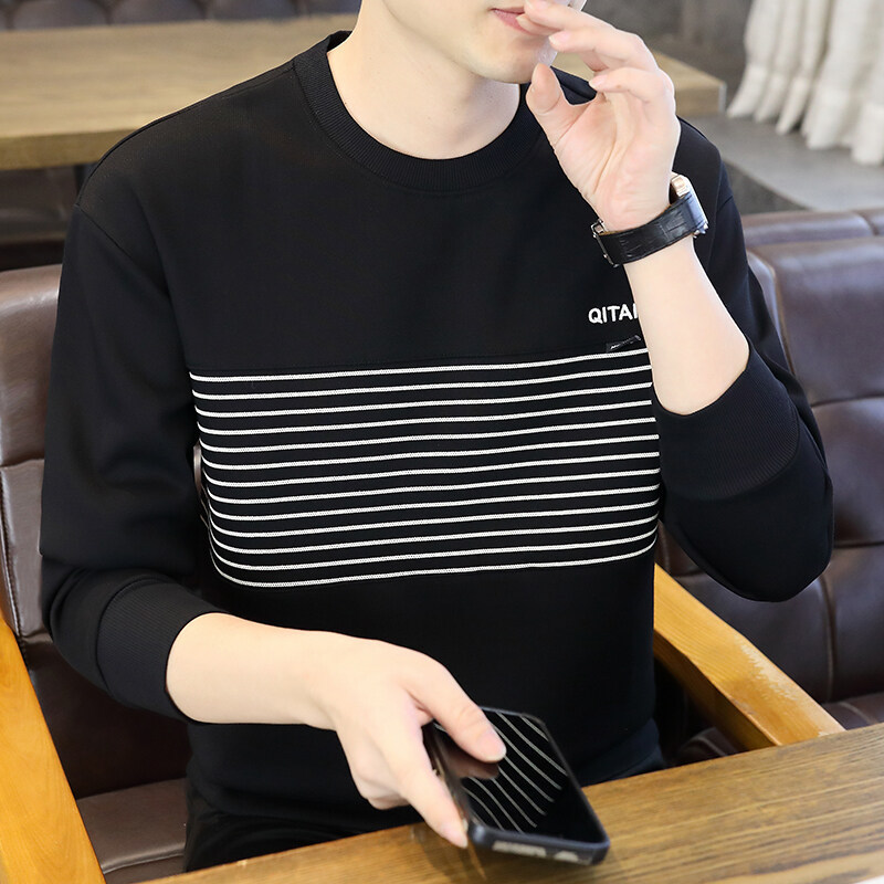 Explosive main promotion youth Korean striped crew neck sweater spring and autumn men's must-have trendy all-match sweater