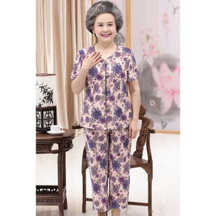 Grandma Suit Summer Suit for Women, Short-Sleeved Shirt for Middle-Aged and Elderly Women, Mother's Suit, Two-Piece Top and Pants